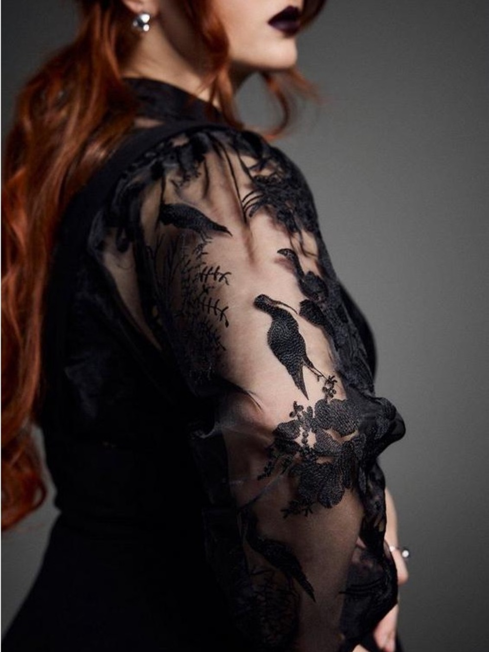 torrid Black Sheer Bird-Embroidered Blouse